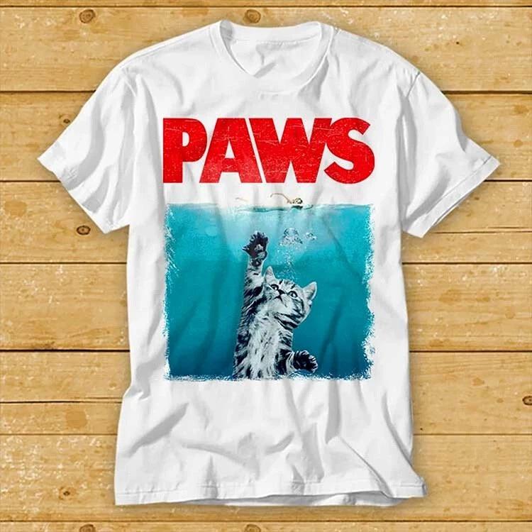 Paws Jaws Cat Tshirt Funshirt Funny Kitten Kitty Katze Weie Hai Top Tee 2081