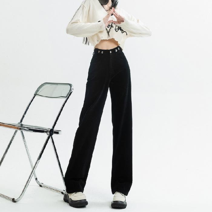 Wide-leg Pants for Women Spring Retro High Waist Trousers High Waist Loose Casual Pants for Women Spring Floor Straight Pants for Women Spring