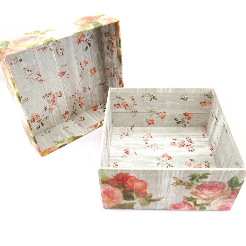 Les Trésors De Lily [L7286] - Sett med 3 nestbare bokser 'Botanisk hage' grå rosa - 185x90 mm
