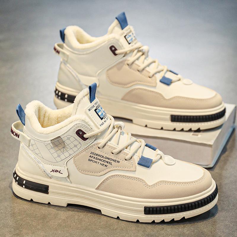 New Shoes for Men Leather Boots High Tops Casual Shoes Youth Street Fashion Winter Plush Snow Boots