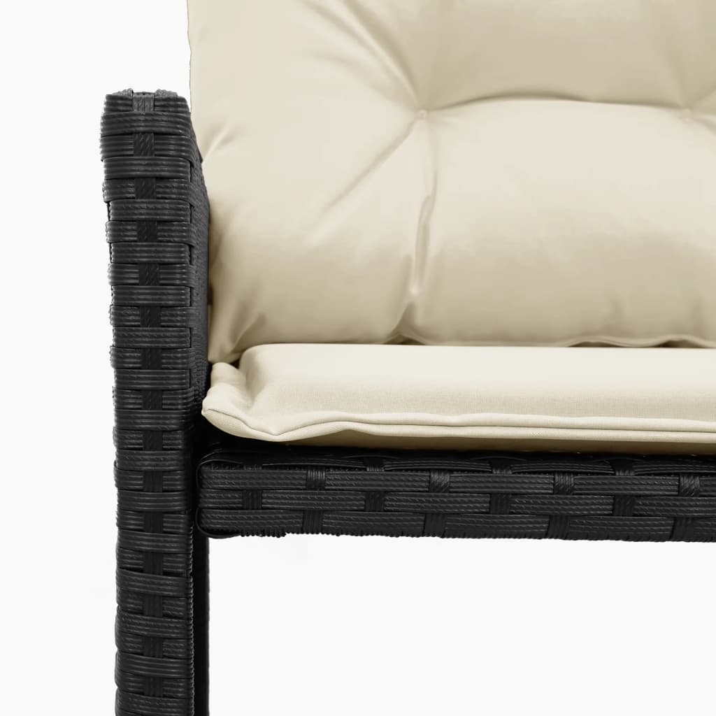 L Shaped Garden Sofa Set with Table and Cushions Black Poly Rattan
