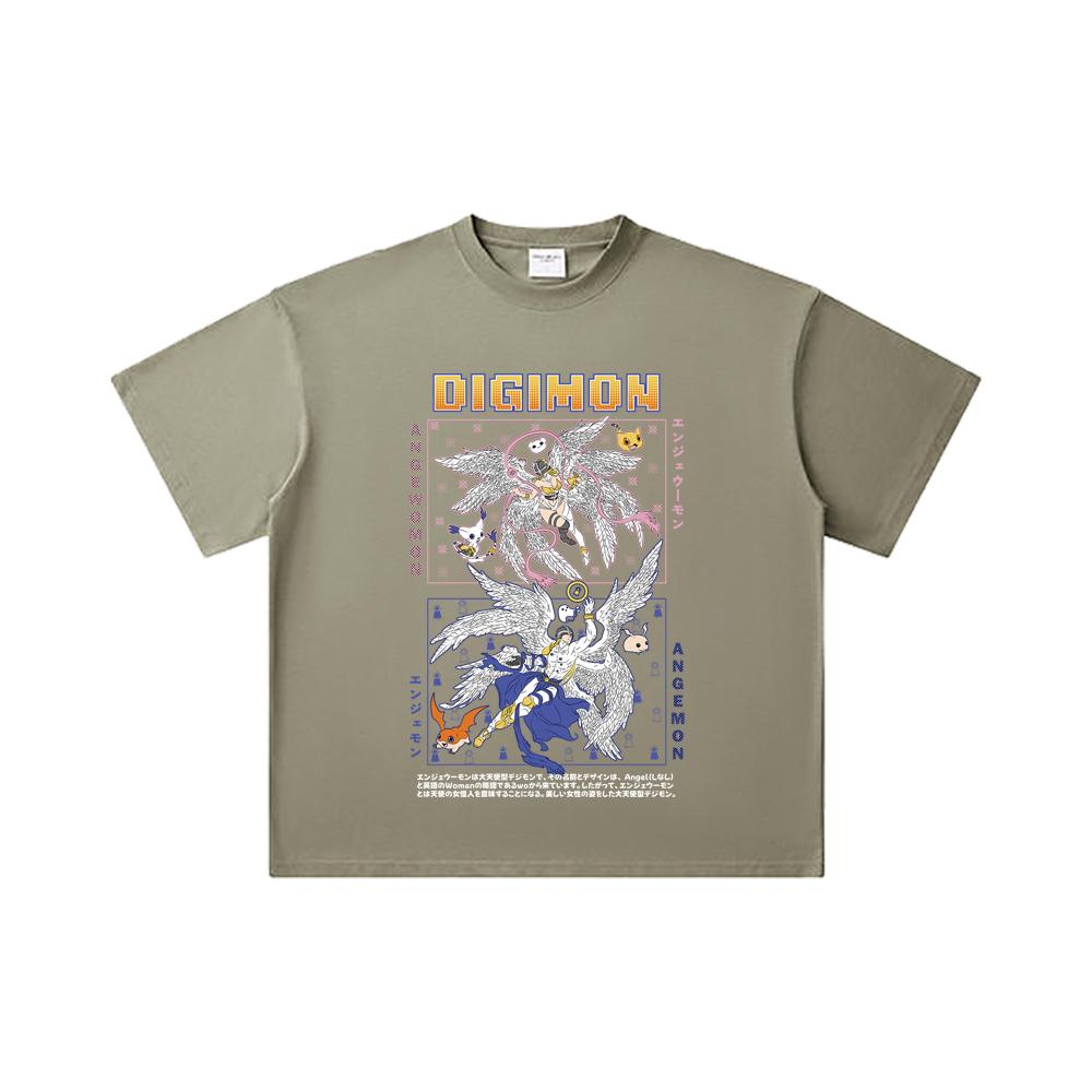260 GSM Double Yarn 32 Count 100% Cotton Digimon V7 Print Unisex Heavy Cotton T Shirt