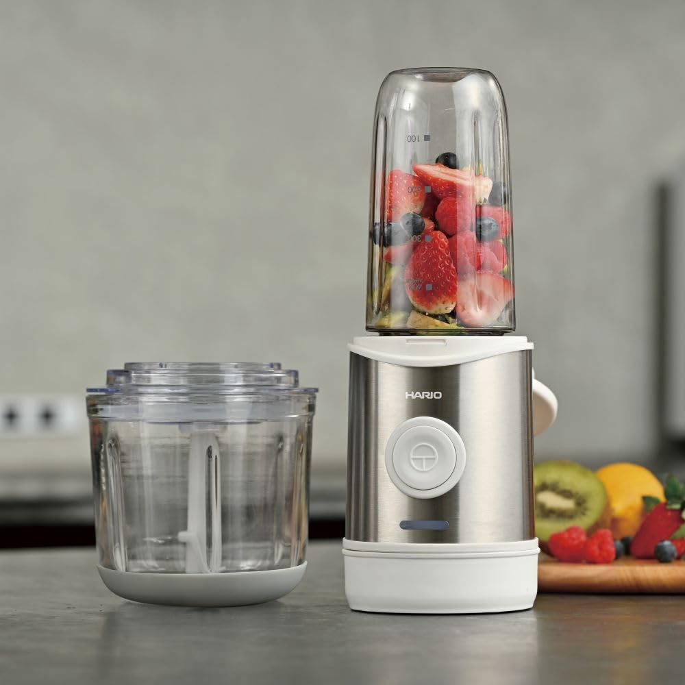 HARIO Cordless 2-Way Blender, Blender Bottle, 400ml Capacity, White, ECB-1-W