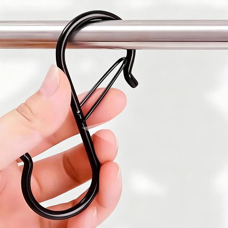 5PCS S-Shaped Hook with Safety Buckle Black Silver Metal Hook for Outdoor Flower Baskets Kitchen Utensil Bedroom Clothes Storage