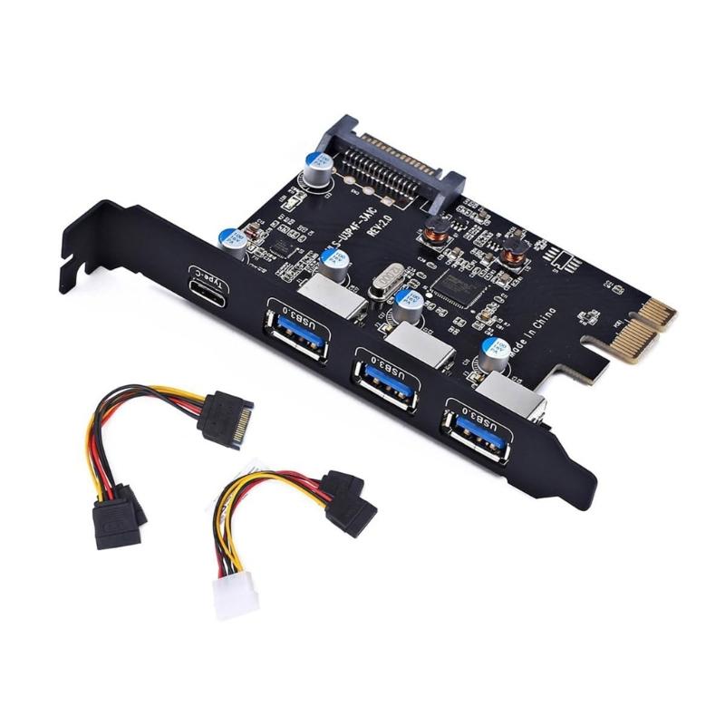 4-Port PCI-E To 1x Type-C 3x Type-A USB3.0 4-Port PCI-Express Pansion Card with Internal 19-Pin Connector
