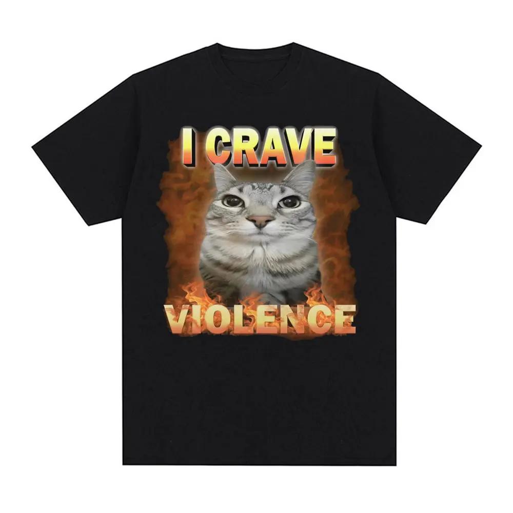 Summer Men's I Crave Violence Fun Cat Printed Round Neck T-shirt High Quality Cotton Large Casual Outdoor Short Sleeve