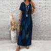 Women Plus Size V Neck Short Sleeve Printed Casual Straight Long Dress