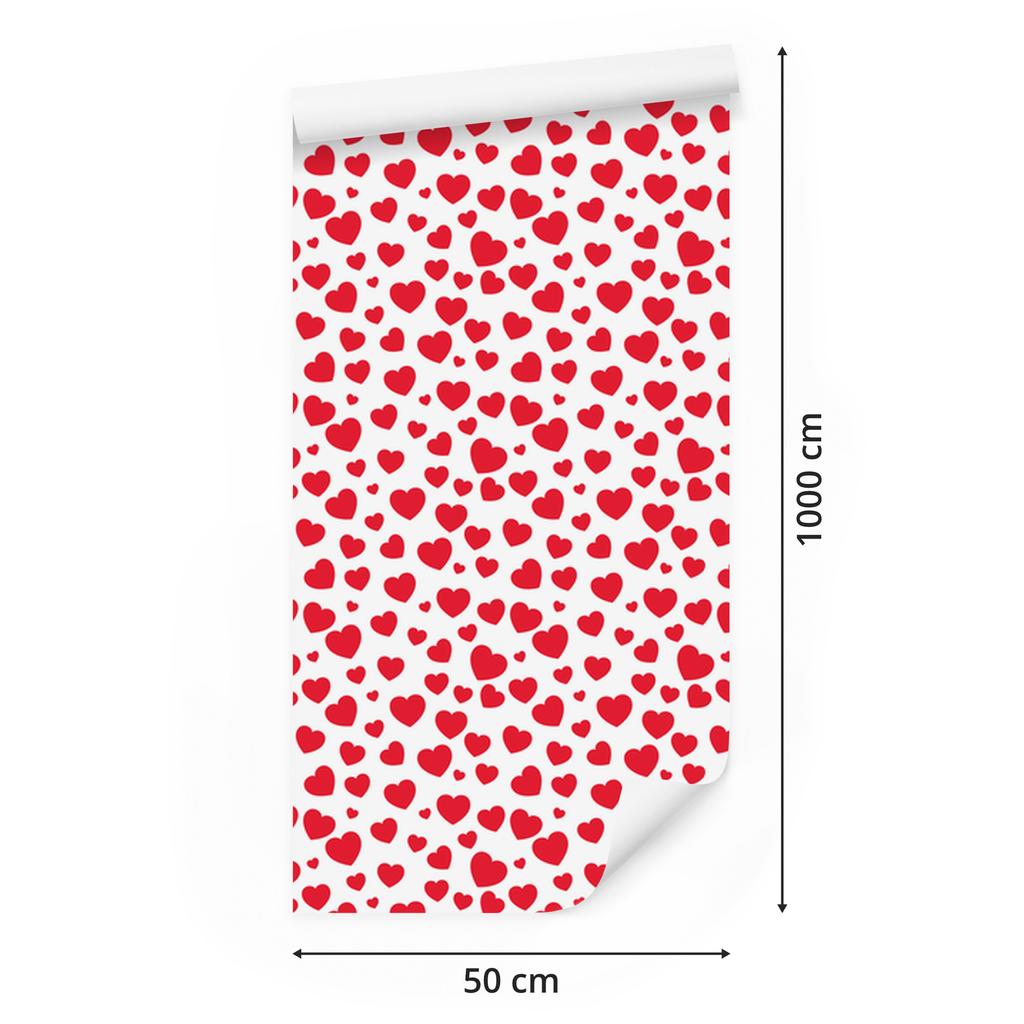 Hearts Wallpaper Coral, White and Red 50x1000