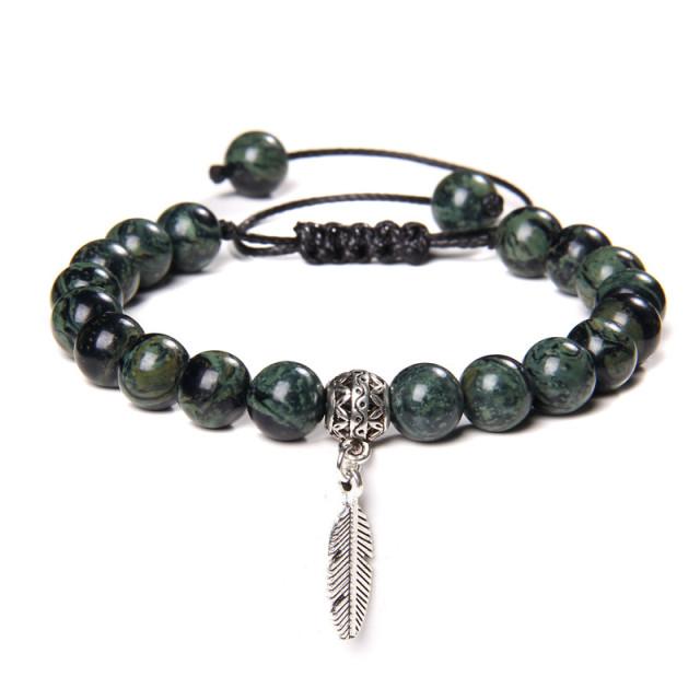 Pulseira trançada de pedra natural, jades verdes, turquesas africanas, contas, pulseiras de corda ajustáveis para homens e mulheres, presente criativo