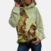 Women Fashion  Cat Print Long Sleeves Hoodie Tops Blouse Sweater