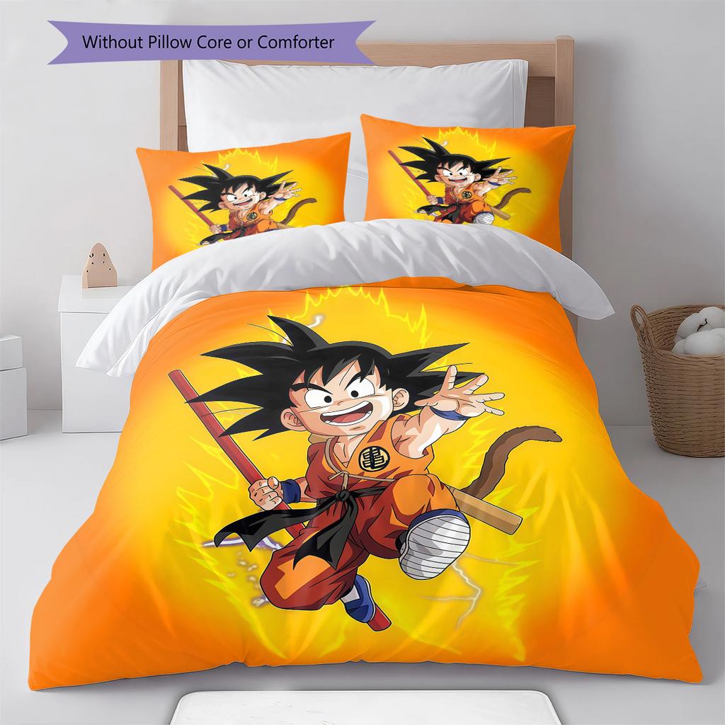 Cute Cartoon Son Goku Pattern Bedding,Quilt Set Quilt Cover Pillowcase Home Birthday Gift (1 * Duvet Cover + 2 * Pillowcase, Without Core)
