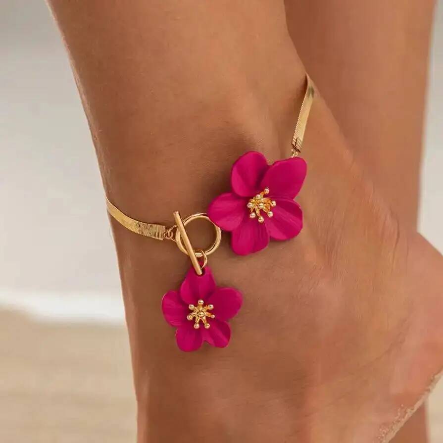 SHIXIN 3 Colors Elegant Chic Flower Pendant Anklet for Women Vacation Daily Wear Summer Boho Foot Chain Party Y2K Jewelry Gifts