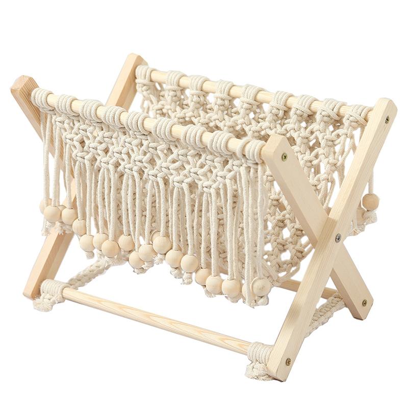 1PC Floor Standing Rack Foldable Cotton Rope Woven Rack Bohemia Book Rack Macrame Basket 32x19x25cm