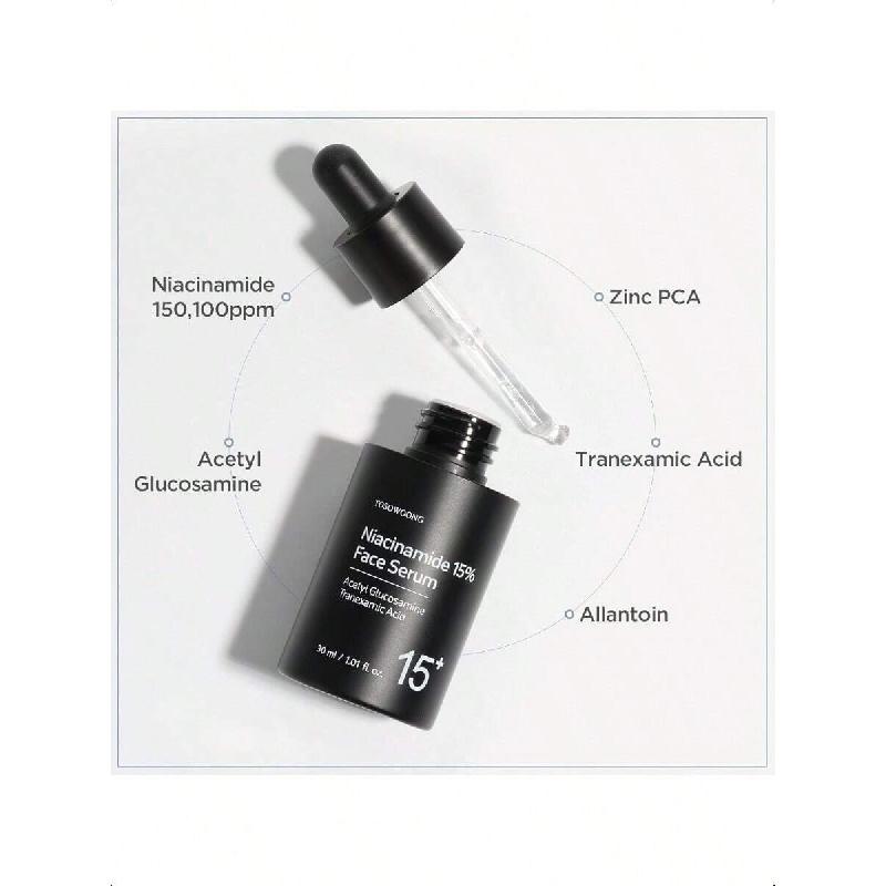Tosowoong Niacinamid 15% Pleťové sérum 30ml | Vysoká účinnost 150 100 ppm Niacinamid & Kyselina tranexamová Směs, Složení pro korekci tmavých skvrn