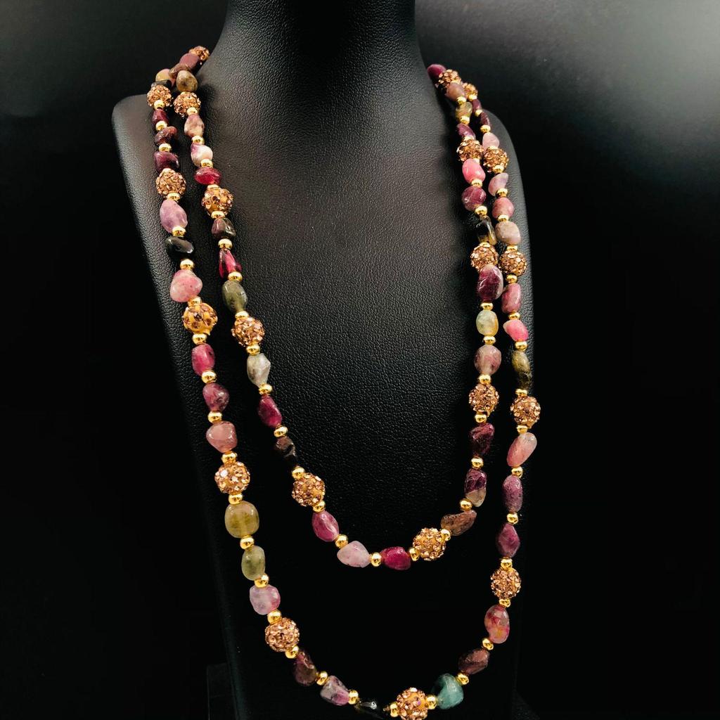 Handmade Long Tourmaline Beaded Women's Necklace Choker - Adjustable Length.