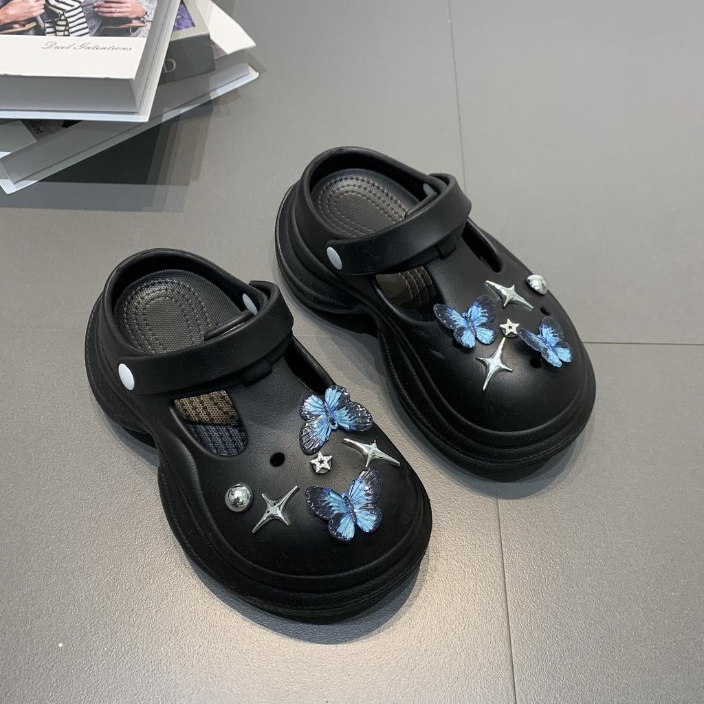 7.0Cm Heightening Hole Shoes Women's Fashion Versatile Trend Outer Wear Runaway Tired Feet Non-slip Bag Head Slippers