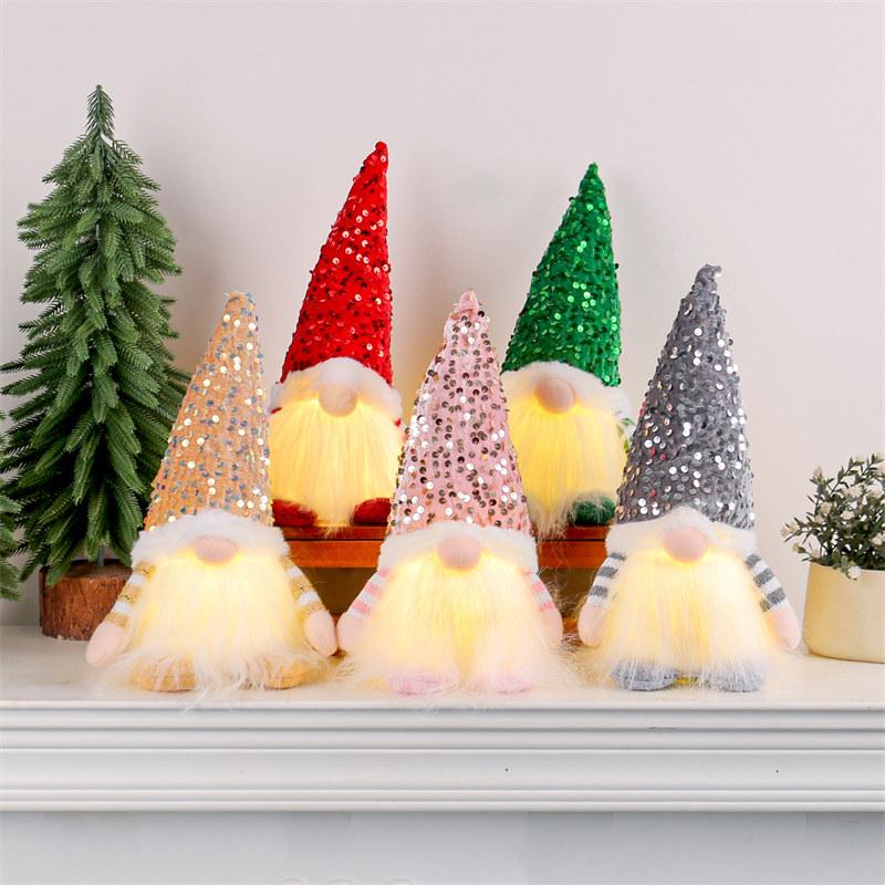 30cm Christmas Decorations with Light Sequins Santa Claus Doll Xmas LED Lights Rudolph Home Decor