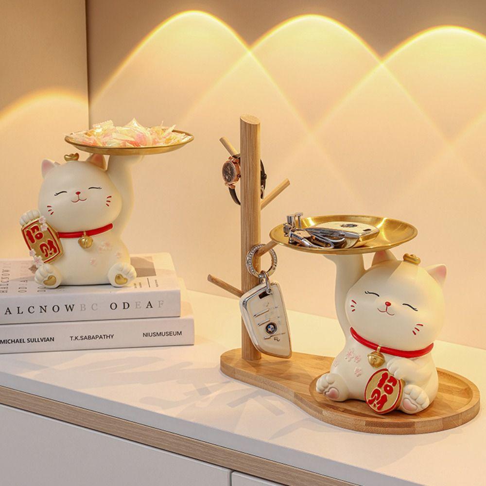 Gifts Porch Storage Easy Use Desktop Ornaments Storage Tray Lucky Cat Ornaments Key Storage Holder