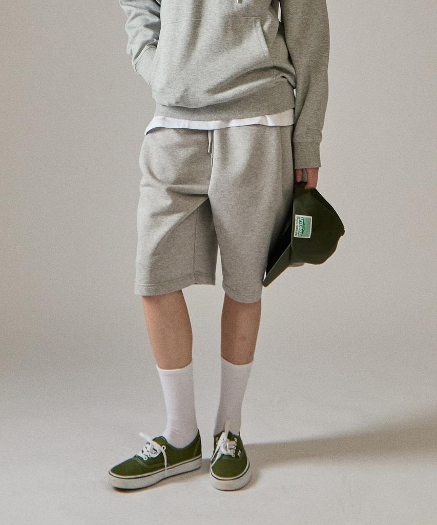 BASIC HOUSE Uni Bermuda Wide Single-Pleat Special Double-Sided Shorts Melange Grey