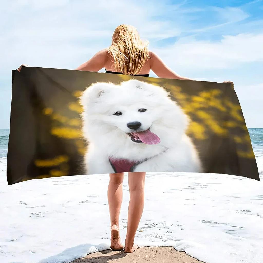 Samoyed Dog Beach Towel Cute Pet Bath Towel Microfiber Quick Dry Travel Sport Spa Swimming Pool Towels Absorbent Bikini Cover Up