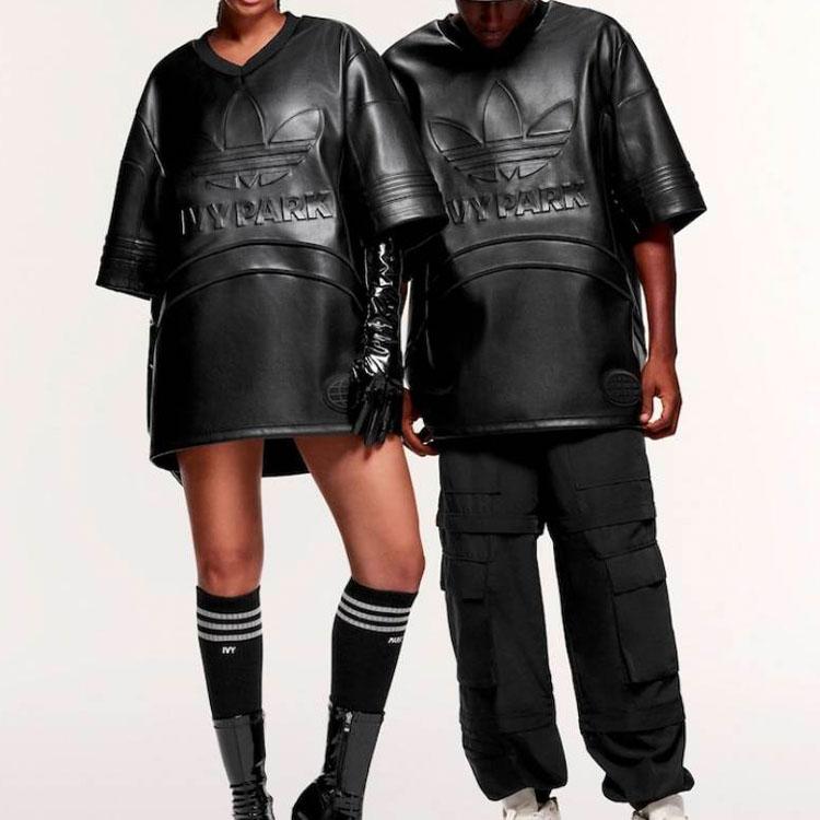 Adidas Originals X Ivy Park Co-Branded FW23 Embossed Leather Short-Sleeve Soccer Jersey Unisex Tops Black IT0260