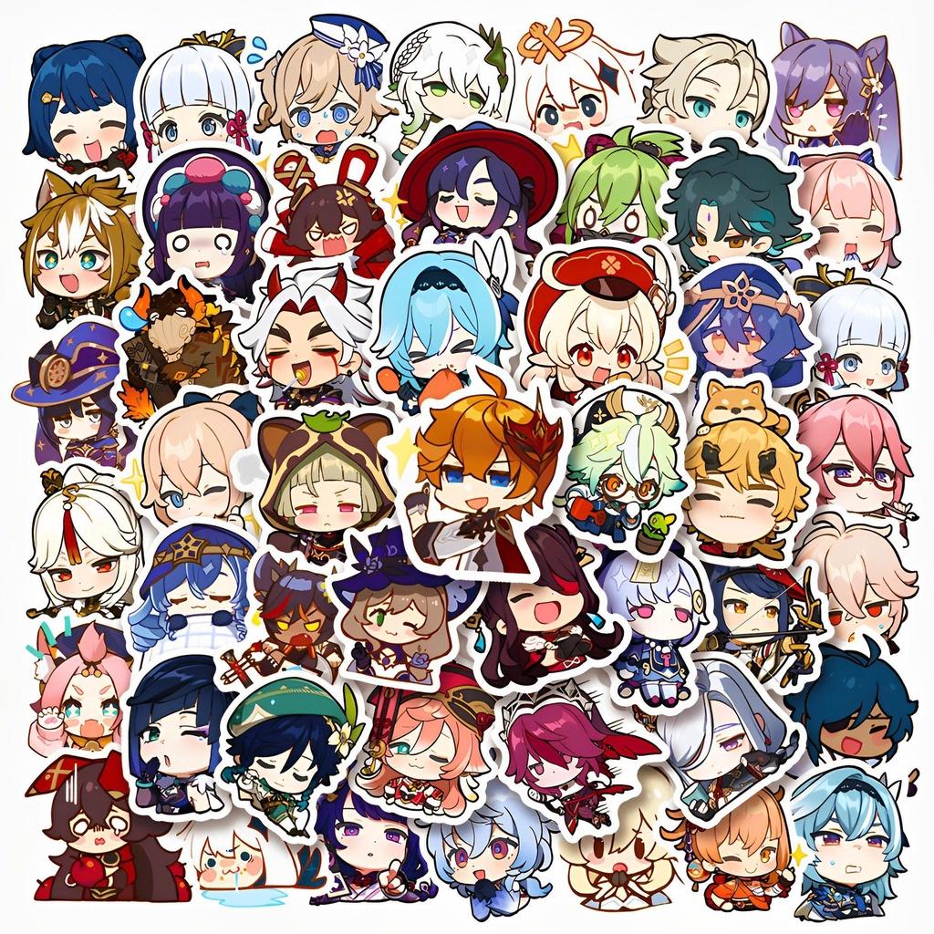 50pcs Genshin Impact Waterproof Sticker Set Venti Xiao Klee Decor For Luggage Cases