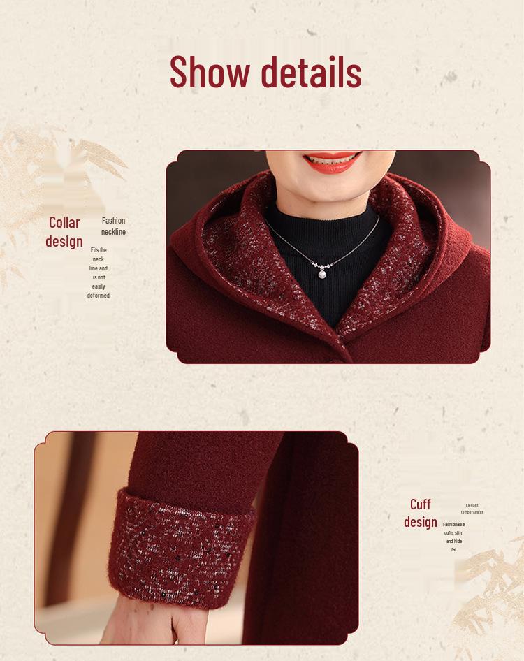 Women's Mid-Length Wool Coat for Mature and Elderly - Autumn/Winter Style