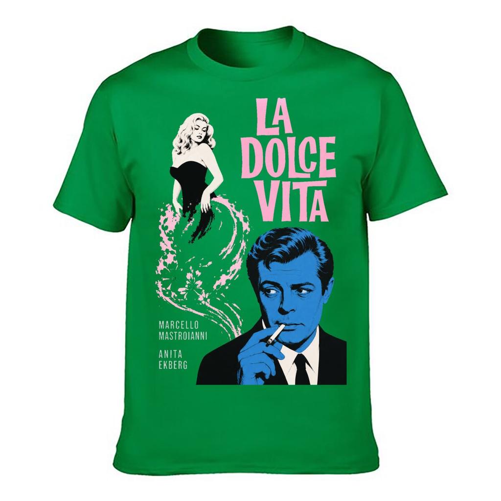 La Dolce Vita Retro Film Poster Street Distressed Washed Loose Simple Tee