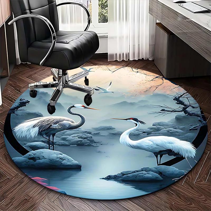 1pc Anime Crane Design Round Carpet Office Chair Mat, Non Slip Rug for Home Decor, Gift, Office, Living Room, Bedroom