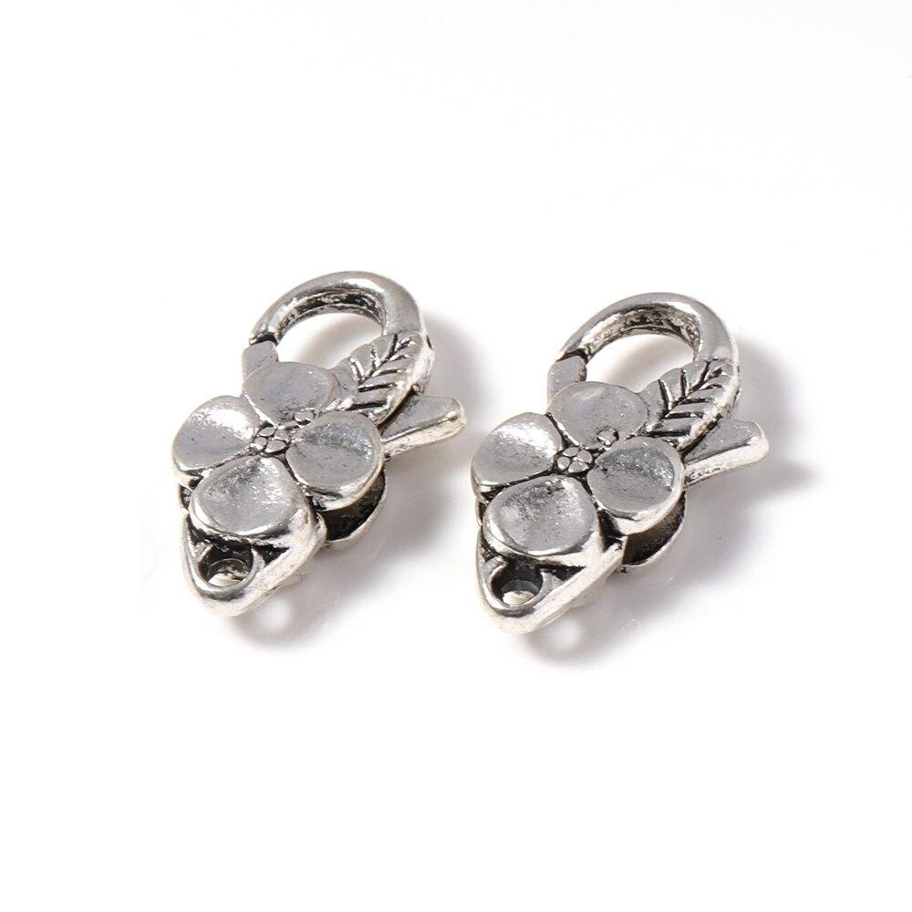 10Pcs/lot Antique Silver Flower Lobster Clasp Hooks for Necklace Bracelet Chain DIY Jewelry Accessory Findings 26*15MM