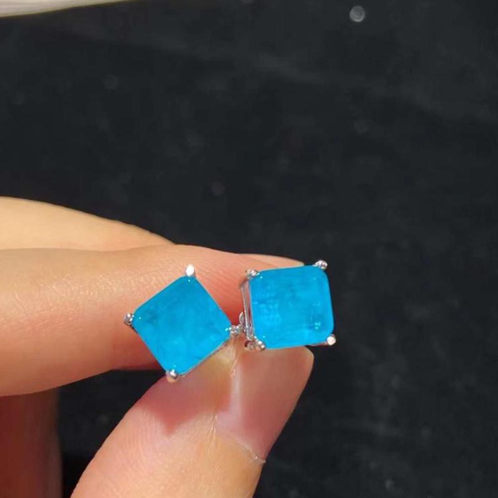 

Xiancan Jewelry Серьги-пусеты из серебра 925 пробы в ретро-стиле с квадратным зеленым цирконом Параиба, в европейско-американском стиле. 925 Silver