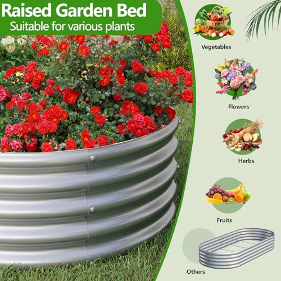 2PCS 8x2x1ft Galvanized Metal Raised Garden Bed Kit Outdoor Planter Box for Vegetables Flowers Herbs Durable Rust-Resistant Pat
