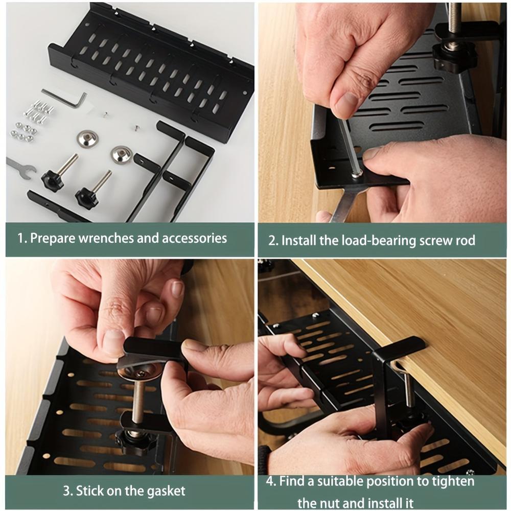 1pc Desk Cable Tidy Trays, Cable Management Under Desk, No-Drill Cable Basket Metal, Adjustable Cable Management Tray, Black Cab