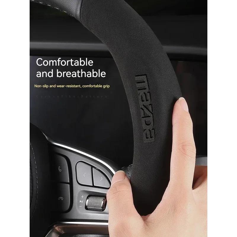 2025 Hot For Mazda 3 5 6 SKYACTIV Axela Atenza CX30 CX5 CX8 CX9 MX5 RX8 RX7 BT50 Carbon Fiber Leathe Car Steering Wheel Cover Ac