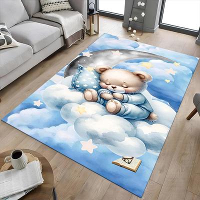 1PC Bear Moon Non-Slip Floor Carpet Compatible for Office&Living Room&Bedroom&Dining Room - Flat-Weave Machine-Washable Rectangular-W324