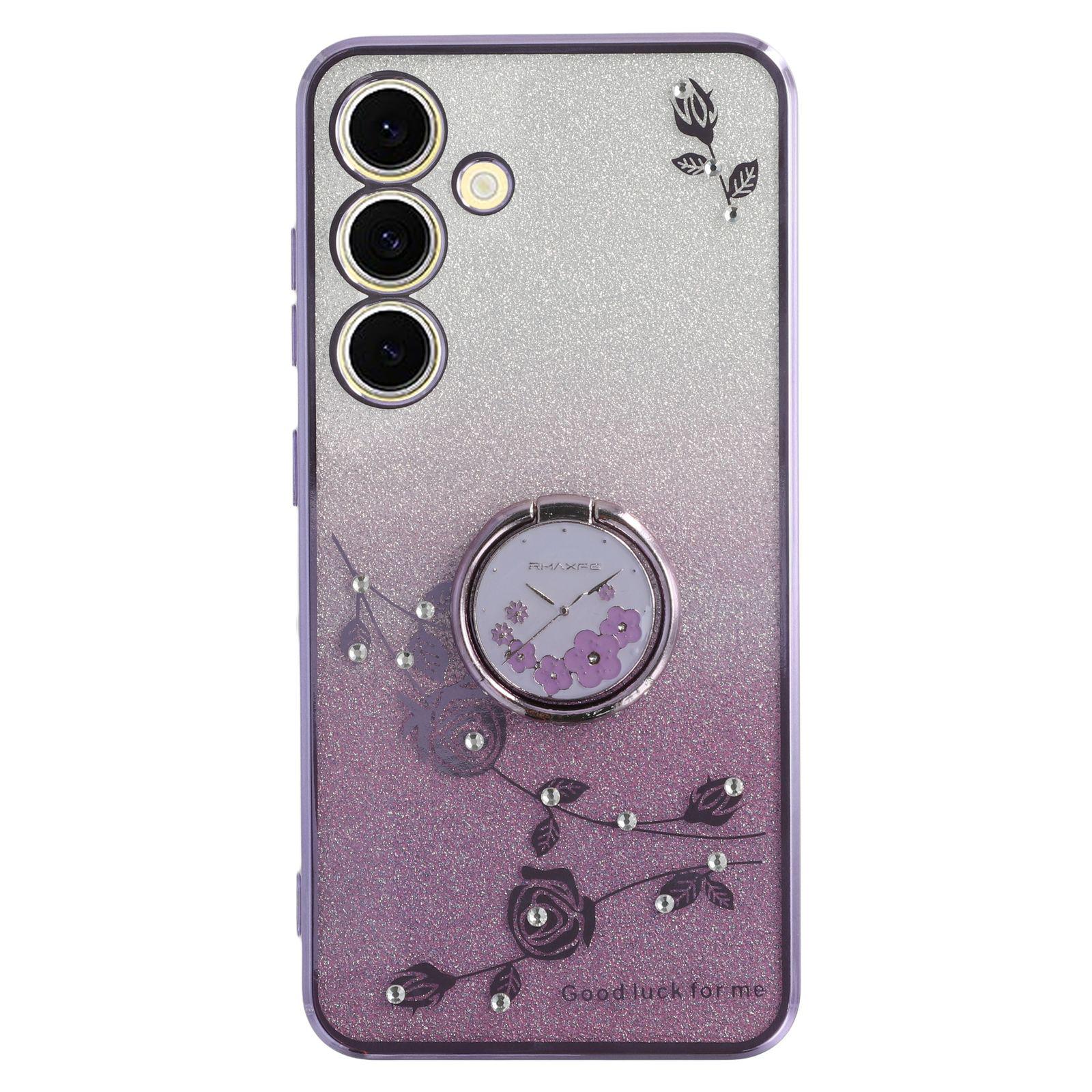 

KADEM For Samsung Galaxy S23 FE Cover Ring Kickstand Flower Decor TPU Phone Case Purple