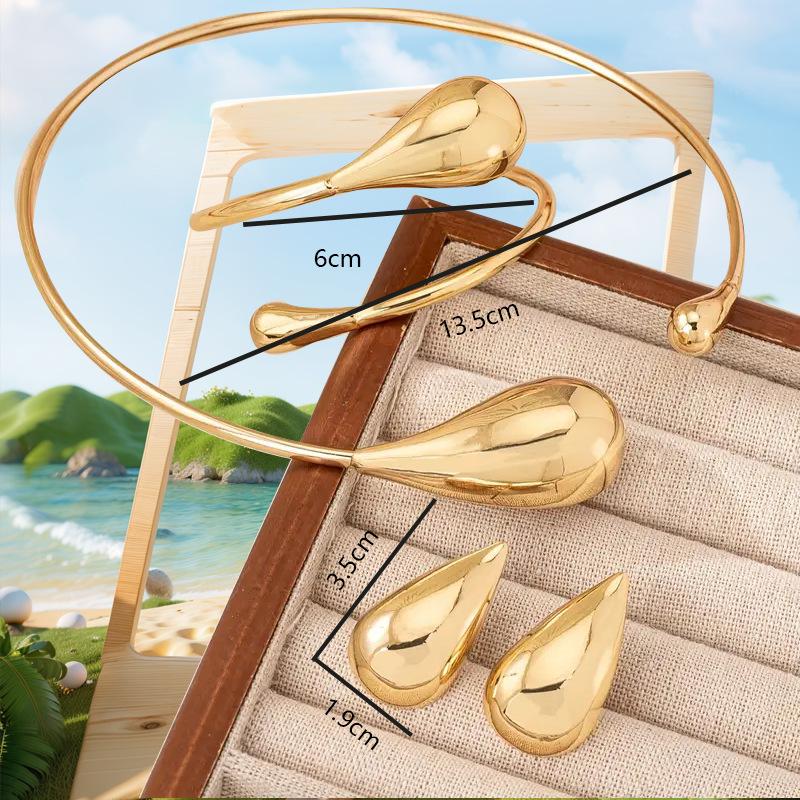 Water Drop Metal Personality Temperament Collar Bracelet Stud Earrings Set Charm Classic Style
