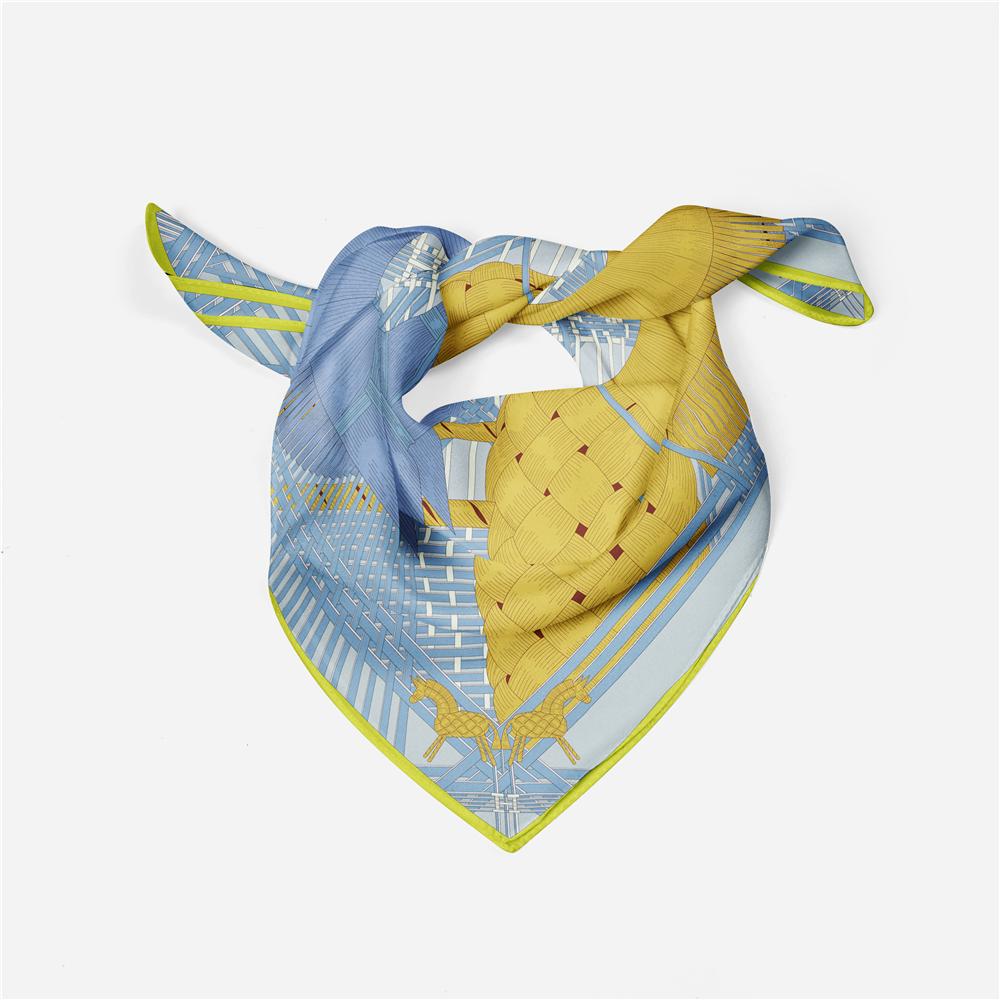 53Cm   Sketch Horse Square Scarf Woman 100% Twill Silk Scarf Women Bandana Luxury Headband Hijab Neckerchief