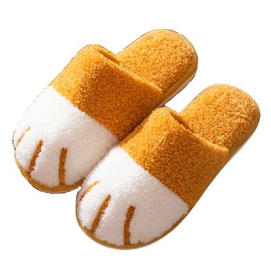 Chinelos de garra de gato para ambientes internos, sapatos de quarto unissex, chinelos de gato fofos [Neko Town] (Tecido de toalha) (Amarelo)