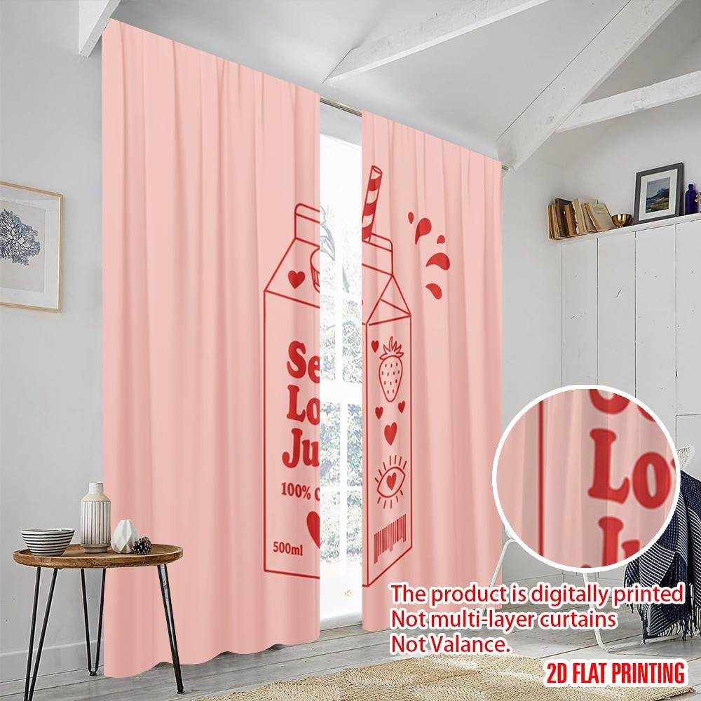 2pcs 2D Flat Printing Window Curtains Self Love Juice Aesthetic 100% Polyester Without Electricity Holiday Decorations Perfect