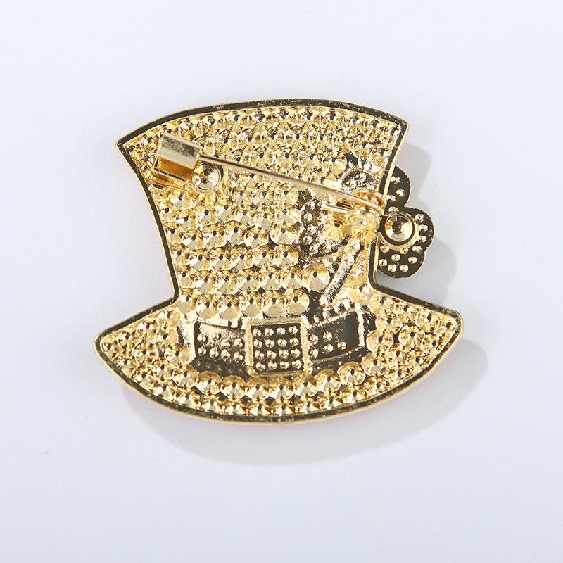 Fashion Rhinestone Clover Hat Brooches Pin For Women Clothing Coat Jewelry Accessories Gifts