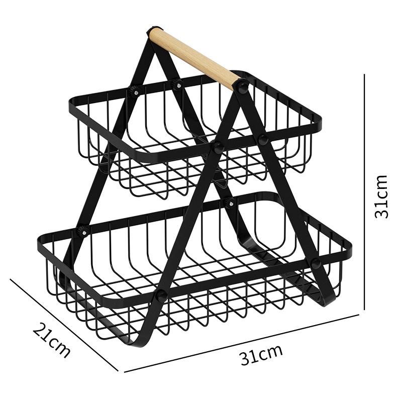 2 Tier Wire Fruit Basket Rectangle Metal Standing Basket Fruit Vegetable Garlic Caddy Freestanding Rustic Decorative Organizer