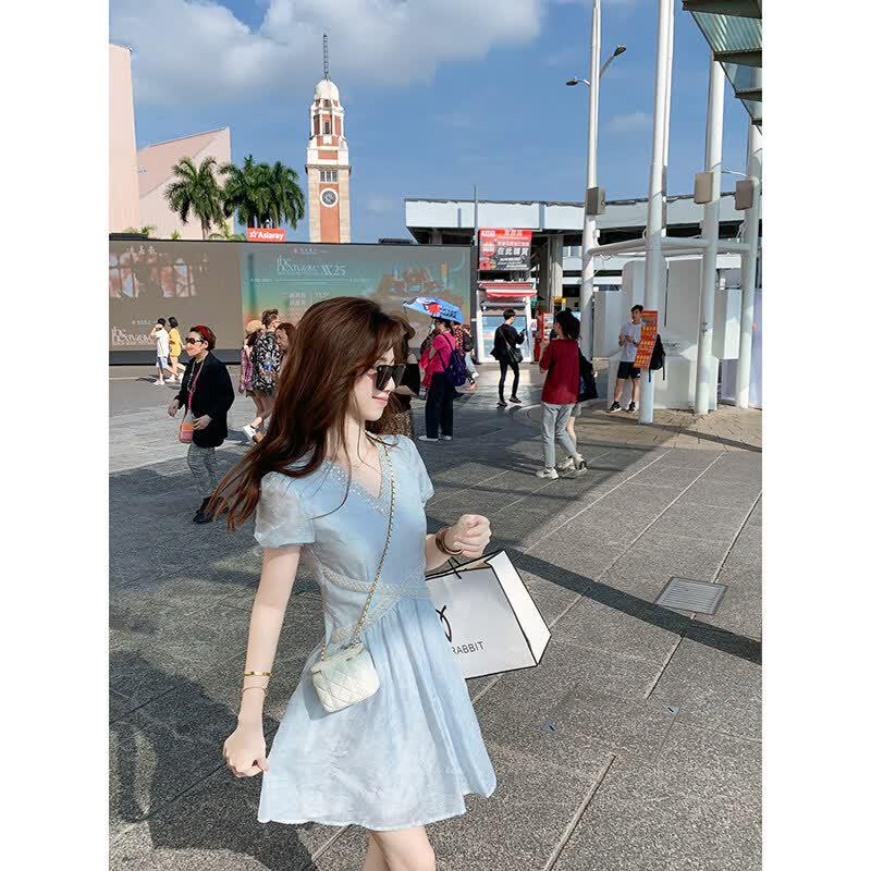Women s V-Neck Slimming French Style Dress M
