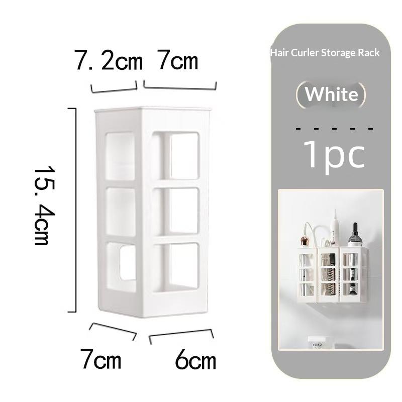 Curly Hair Curler Storage Box, Wall-Mounted Hair Care Tool Organizer, Compartmentalized Storage With No-Punching Design