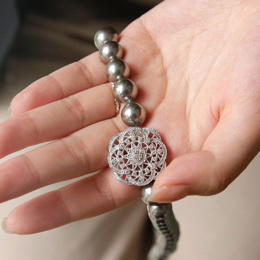 Bydaisy Rose Cubic Pendant Black Pearl Necklace Bn0469