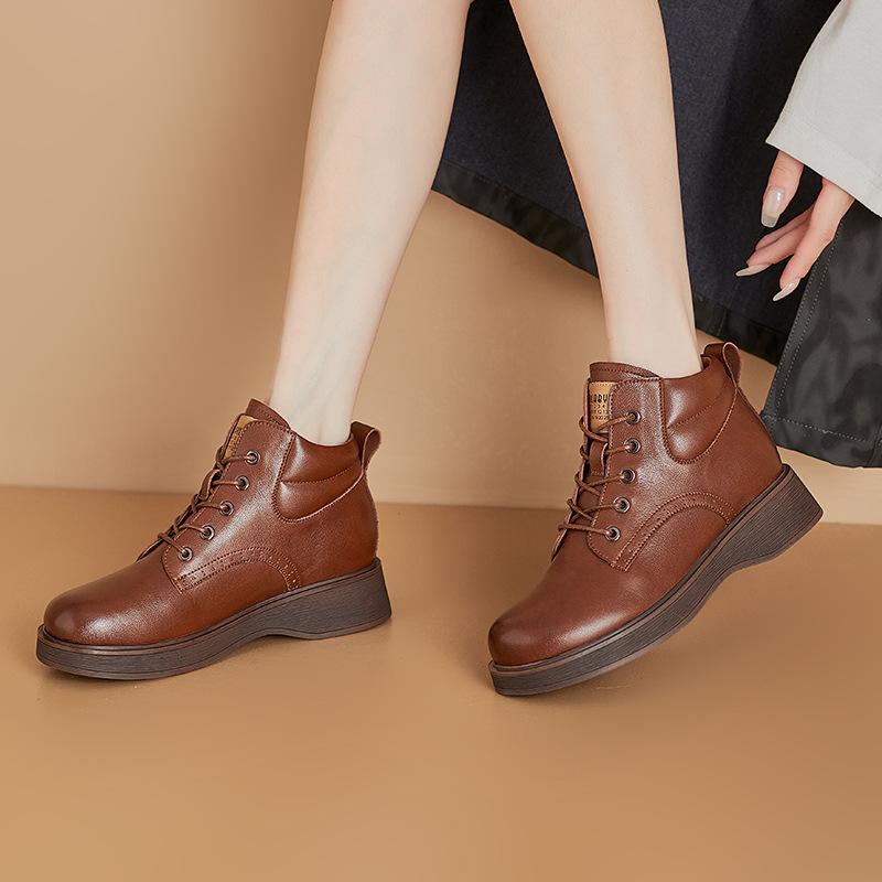 

Женские туфли из натуральной кожи в стиле ретро, на платформе, со шнуровкой и увеличивающей рост стелькой, повседневные женские ботильоны с матовым покрытием 41