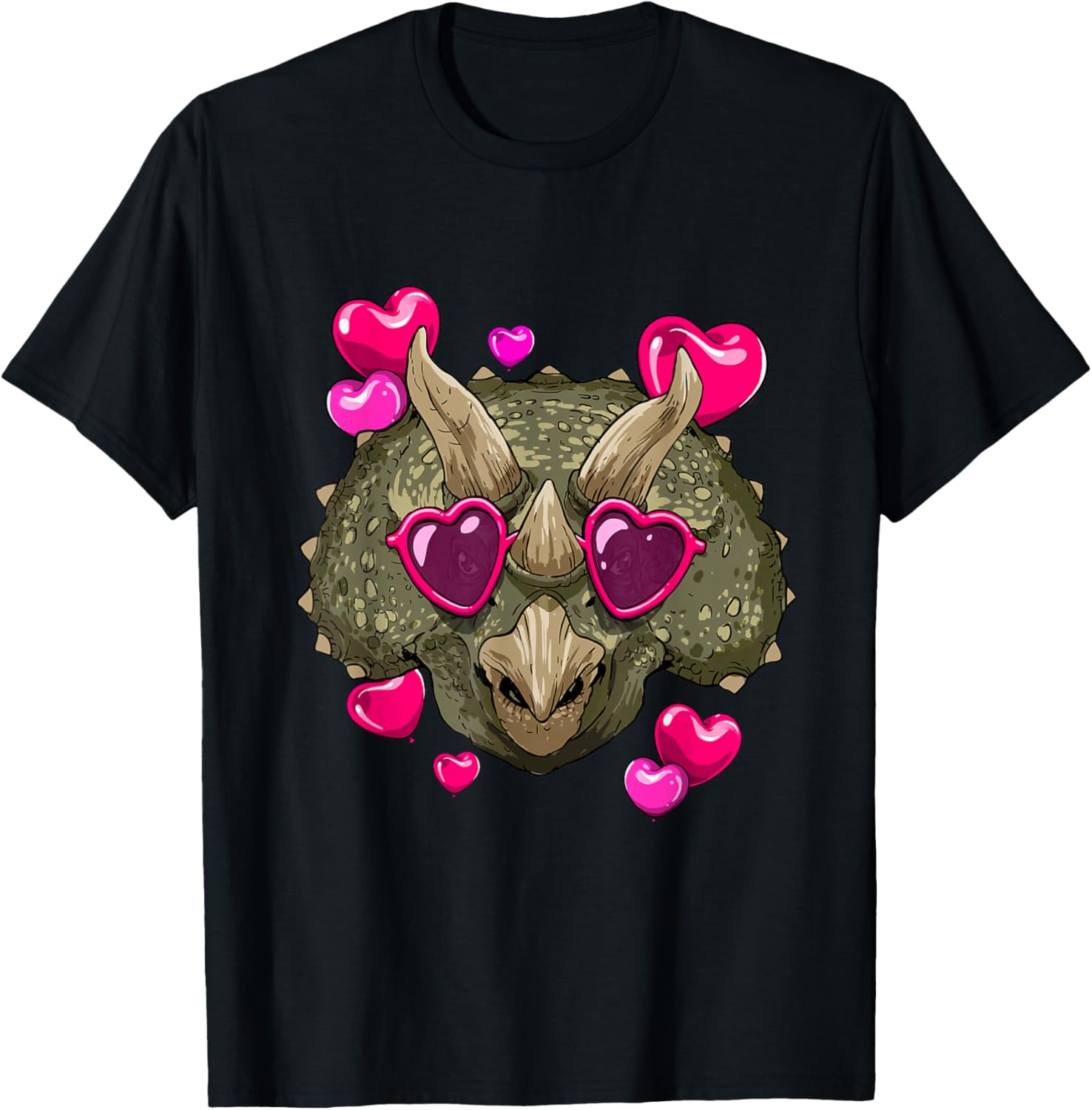 Triceratops Wearing Heart Sunglasses Valentine Day Funny Dinosaur Graphic Tee 4XL