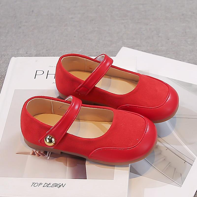 

Korean Girls Vintage Leather Shoes Spring Autumn Soft Sole Princess Flats Baby Casual Loafers size 23 красный
