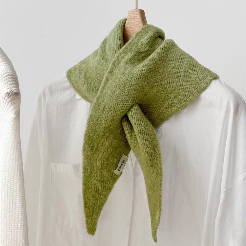 Triangular Knit Scarf with Knotting Cross - Versatile Korean Style Women's Shawl and Neck Protector
