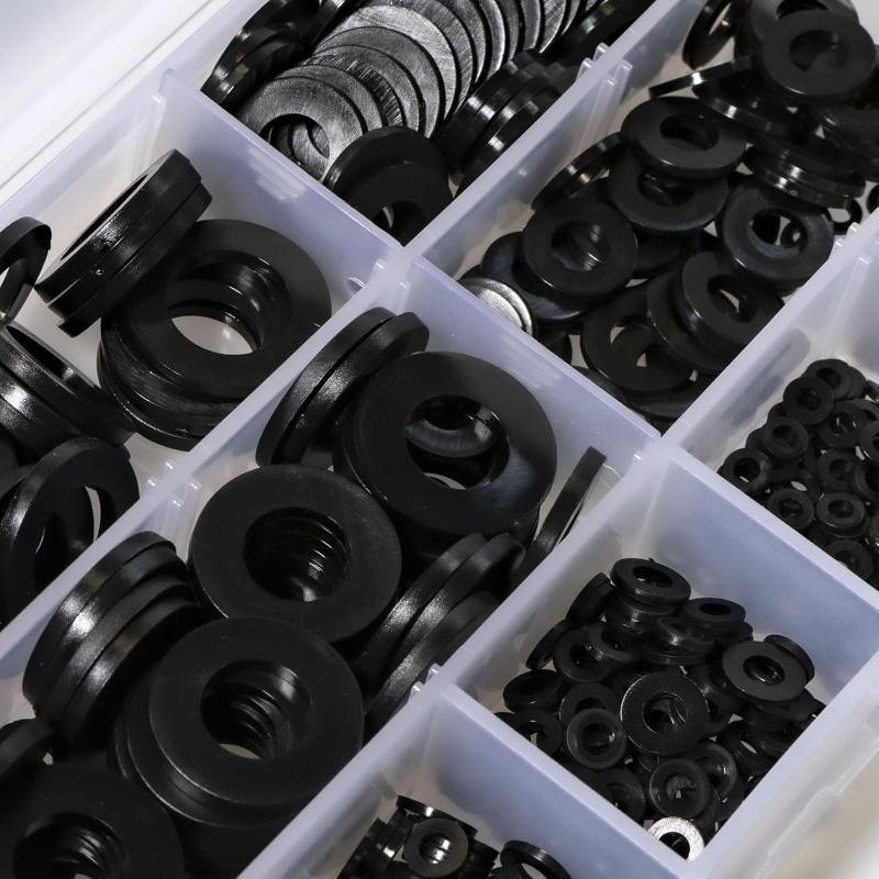350pcs Black Nylon Flat Ring Sealing Gasket Type Kit, Loosening and Preventing Plastic Gasket, Suitable for Repairing Faucets and Water Hose Furniture
